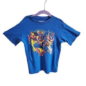 Marvel Boys XS Marvel Tee Shirt Blue Captain America Flash Spiderman Superheroes